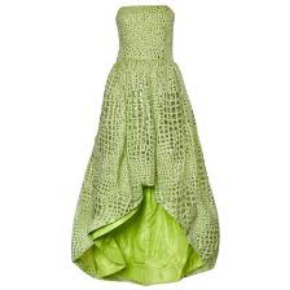 $7,000 OSCAR DE LA RENTA LIGHT GREEN HI LOW STRAPLESS TRAIN SILK GOWN US L - Picture 11 of 16